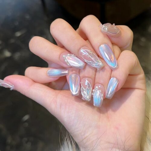 纯手工穿戴甲光疗甲梦幻鱼尾
