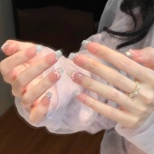 曼辞纯手工穿戴甲蓝色法式 猫眼假指甲贴片蝴蝶结美甲高级感假指甲