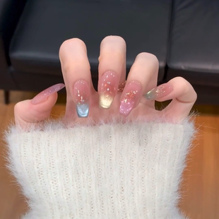 曼辞纯手工穿戴甲春夏马卡龙彩虹糖果色猫眼美甲可拆卸假指甲贴片