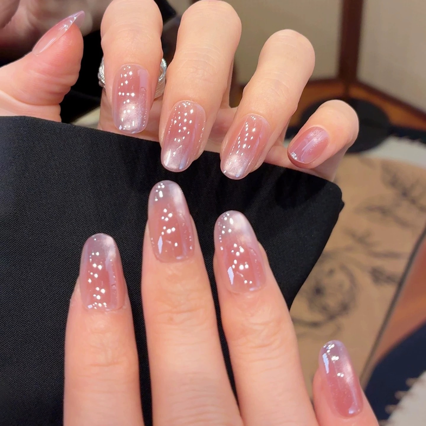 曼辞纯手工穿戴甲玻璃珠紫色猫眼