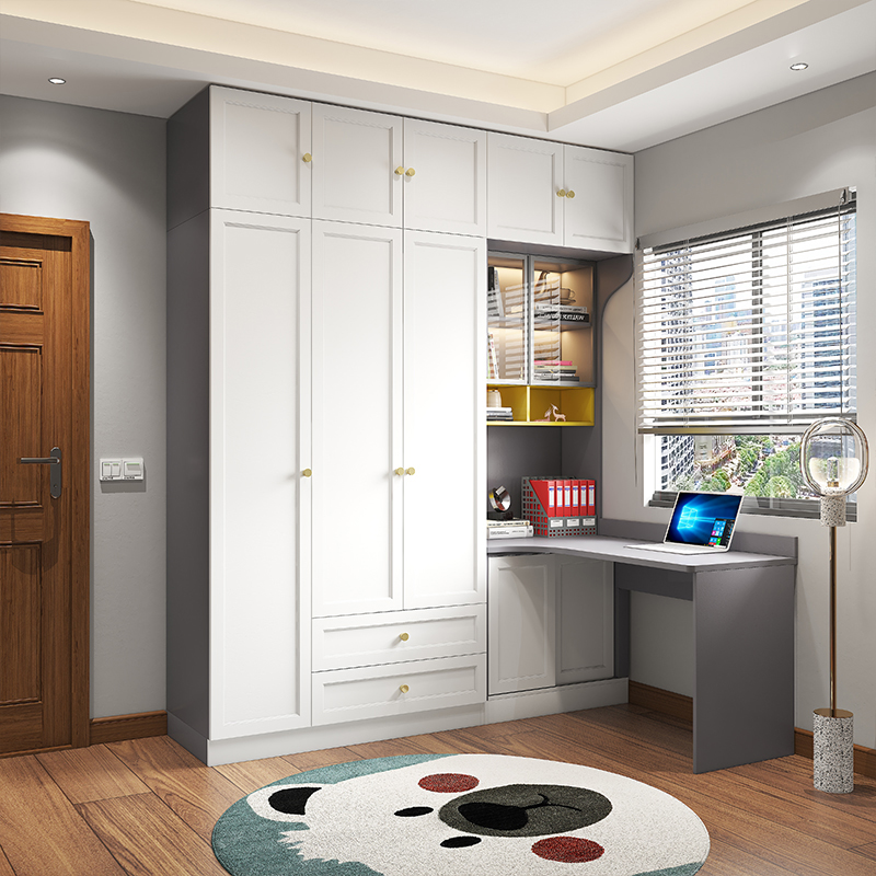 现代转角衣柜书桌组合