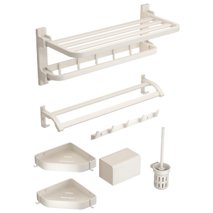 四季沐歌奶油风毛巾架太空铝卫生间浴室置物架淋浴室厕所浴巾架
