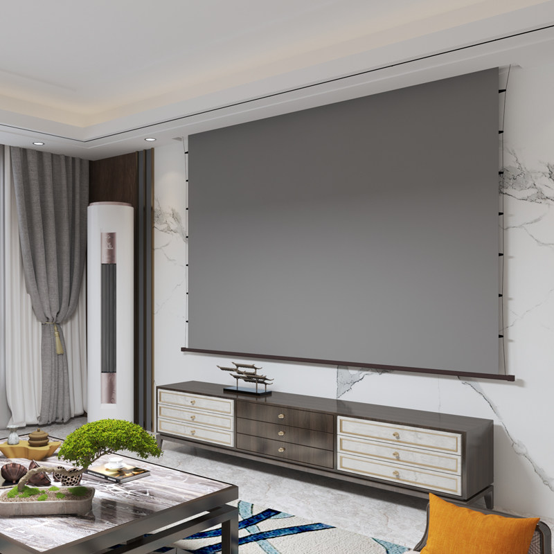 优丽视抗光投影幕布拉线电动遥控升降家庭卧室壁挂幕贴墙家用100寸120