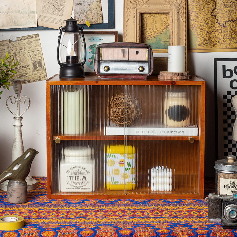 德国精工复古桌面护肤化妆品实木收纳盒马克杯茶具展示柜香水防尘