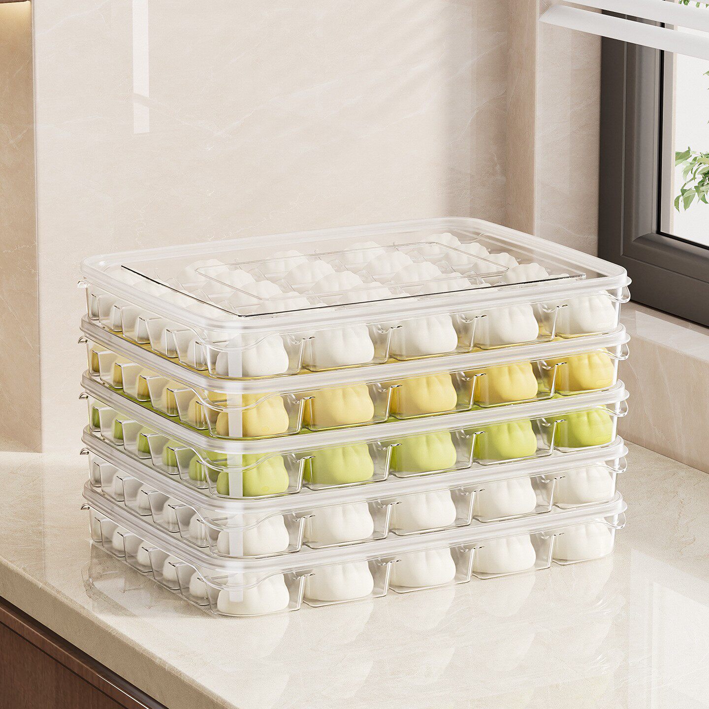 德国精工饺子盒食品级家用食物保鲜盒分格带盖塑料可叠加大容量冰