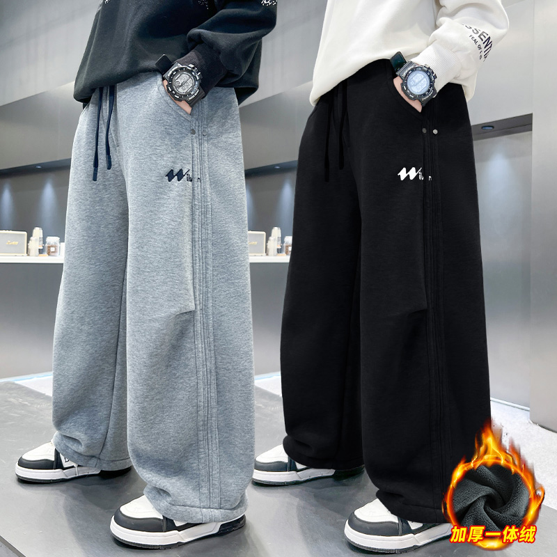 男童加绒裤子秋冬款儿童一体绒运动卫裤潮冬季中大童加厚休闲裤潮