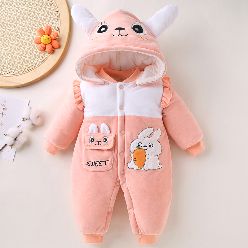 宝尼熊婴儿连体衣冬季夹棉连帽
