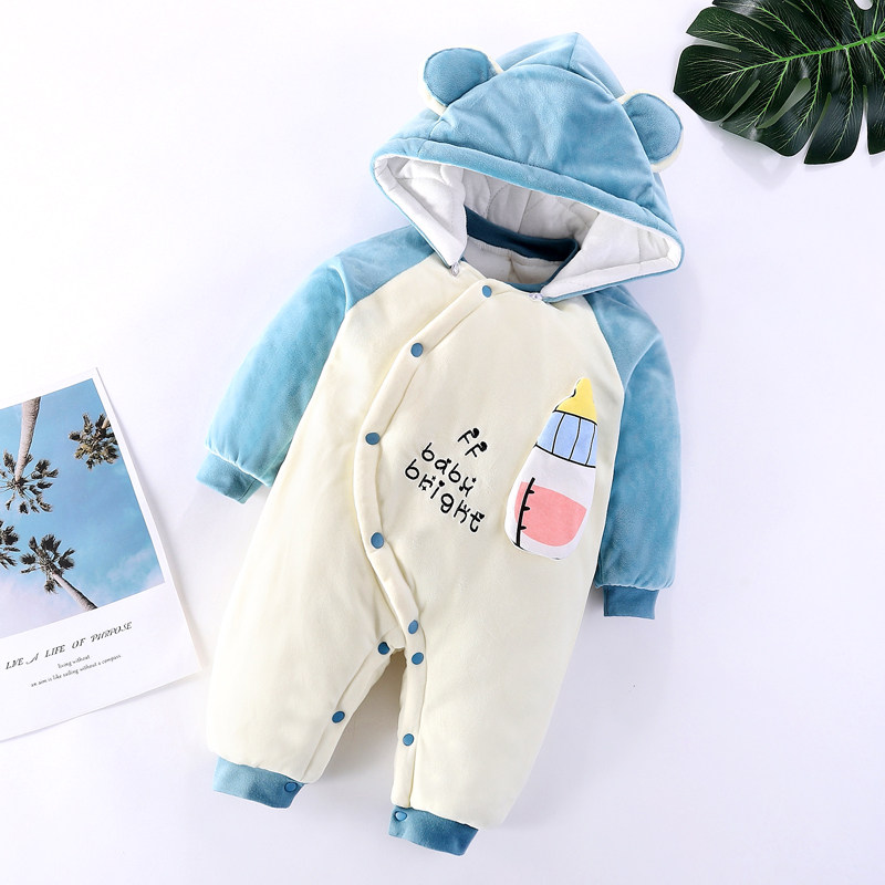 新生婴儿连体衣服秋冬套装夹棉保暖宝宝哈衣外出抱衣可爱连帽爬服