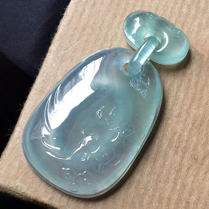 逸之璟缅甸老坑天然a货翡翠玉石雕刻冰种飘花一鹿有你翡翠吊坠女