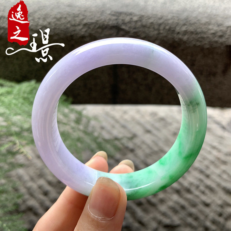逸之璟缅甸老坑天然a货翡翠冰种春彩正圈平安镯翡翠手镯53圈口女