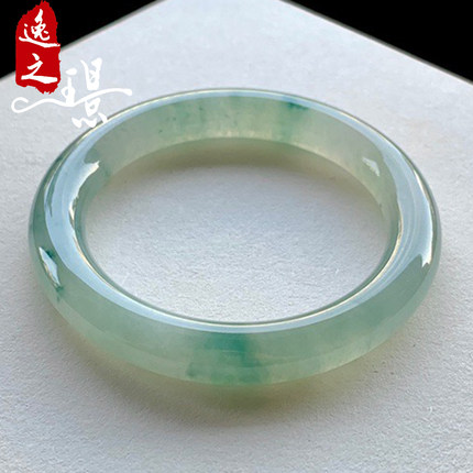 逸之璟缅甸老坑天然a货翡翠玉石雕刻冰种飘花圆条翡翠手镯50圈口