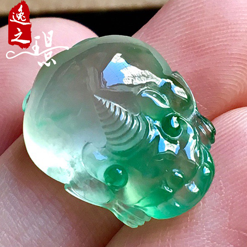 逸之璟 缅甸老坑天然a货翡翠玉石雕刻冰种晴绿招财金蟾翡翠吊坠