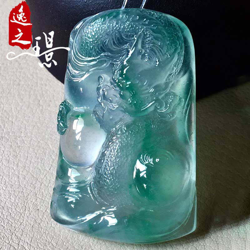 逸之璟 缅甸老坑天然a货翡翠玉石雕刻高冰飘绿霸气龙牌翡翠吊坠男