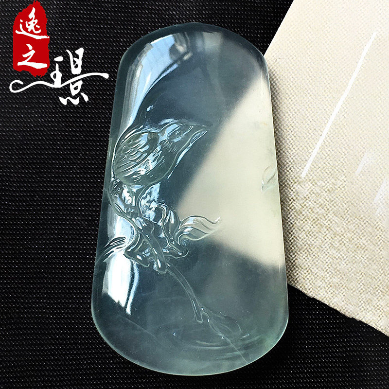 逸之璟缅甸老坑天然a货翡翠玉石雕刻冰种白底鹦鹉牌翡翠吊坠挂件