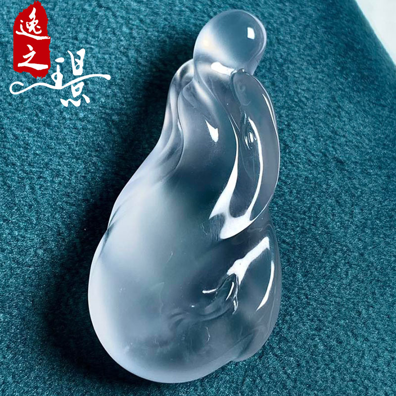 逸之璟 缅甸老坑天然a货翡翠玉石雕刻冰种随形力争上游翡翠吊坠