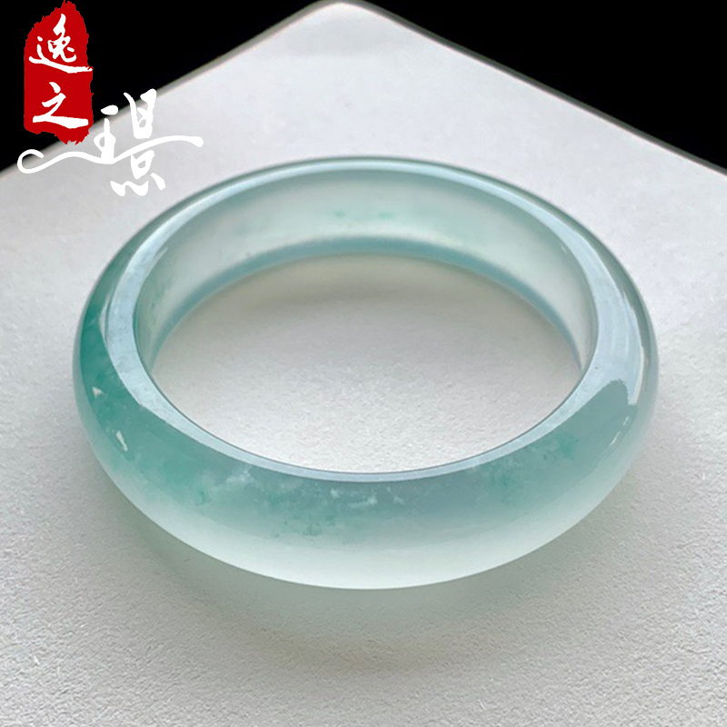逸之璟缅甸老坑天然a货翡翠玉石雕刻冰种飘花正圈翡翠手镯54圈口