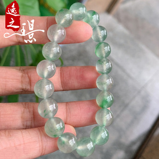 逸之璟缅甸老坑天然a货翡翠玉石雕刻玻璃种阳绿花珠珠翡翠手串9mm