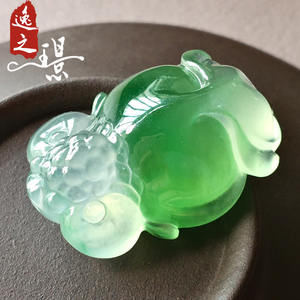 逸之璟缅甸老坑天然a货翡翠玉石雕刻冰种飘绿金鱼翡翠吊坠挂件女
