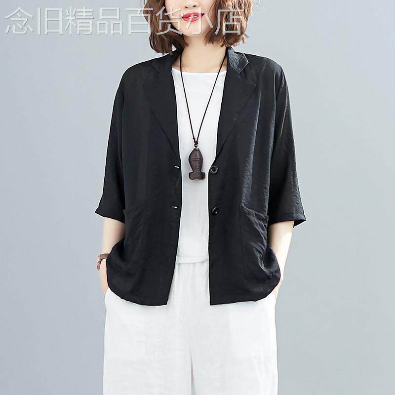 欧洲站棉麻西装外套2026年夏季文艺大码休闲百搭五分袖防晒空调衫