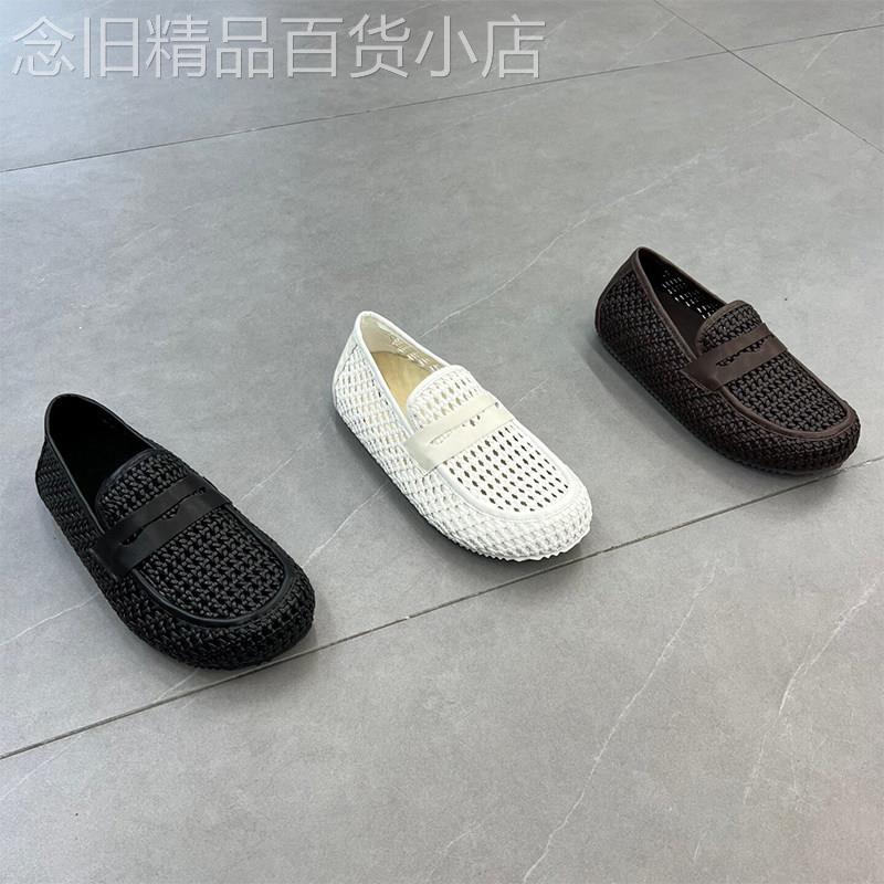 男鞋子夏季编织镂空透气2026新款休闲皮鞋一脚蹬豆豆鞋软底乐福鞋