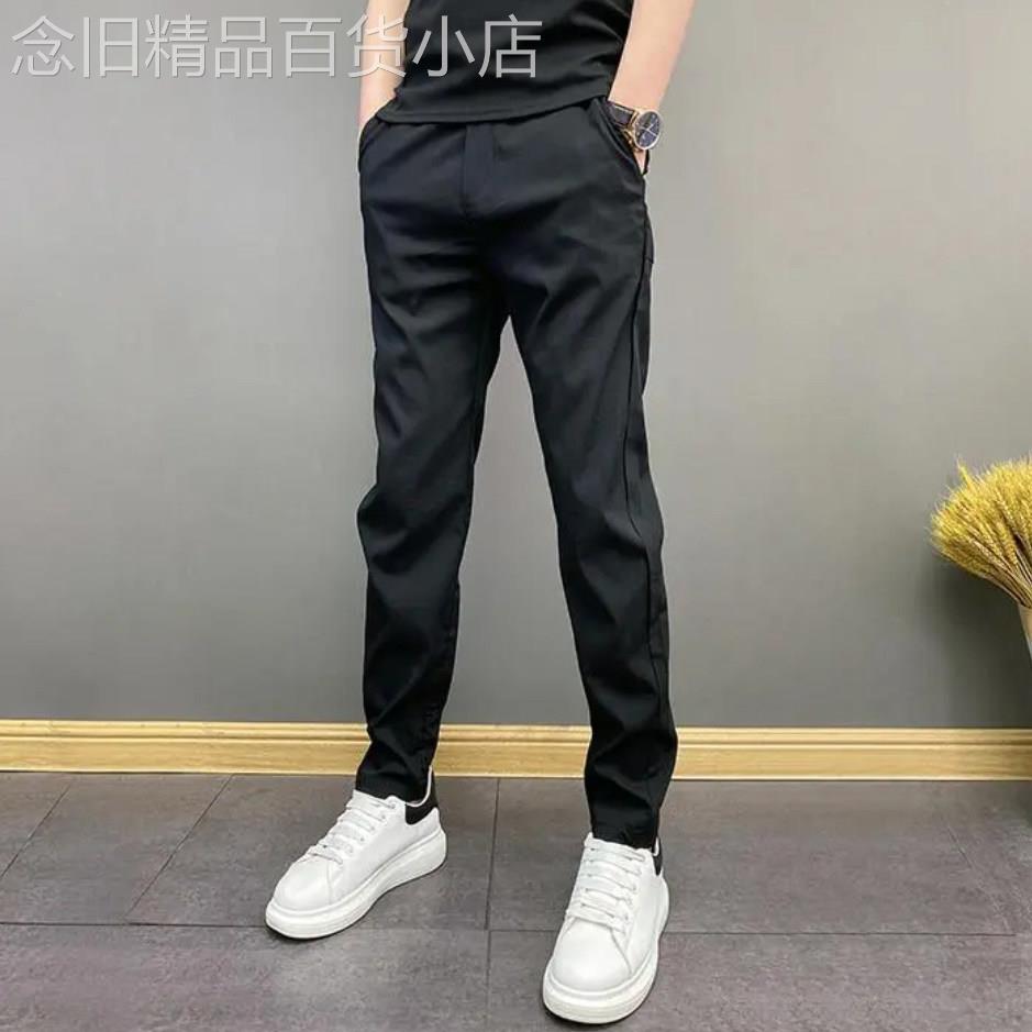韩式亚麻速干休闲裤男士夏季薄款透气直筒裤简约百搭修身小脚卫裤