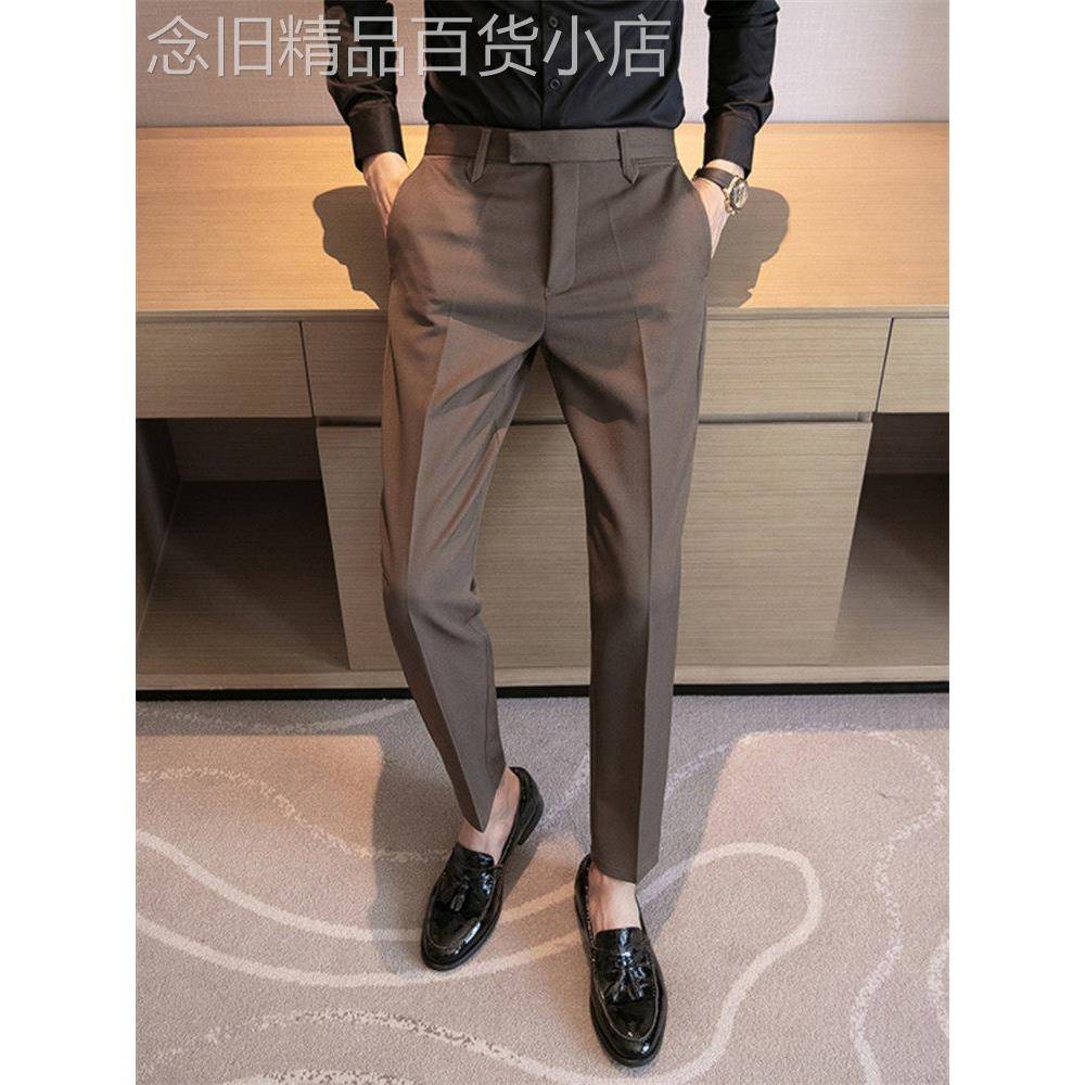 休闲西裤男士2026年高级感纯色商务修身西装裤英伦风雅痞帅九分裤