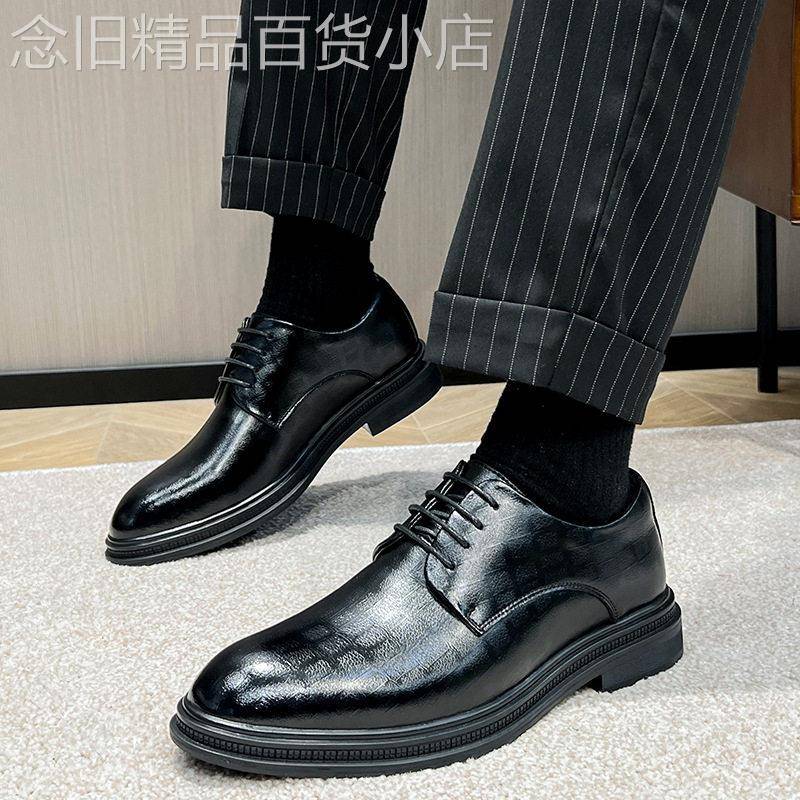 高端男士真皮皮鞋婚礼新郎鞋韩版英伦配西装鞋商务休闲增高小皮鞋