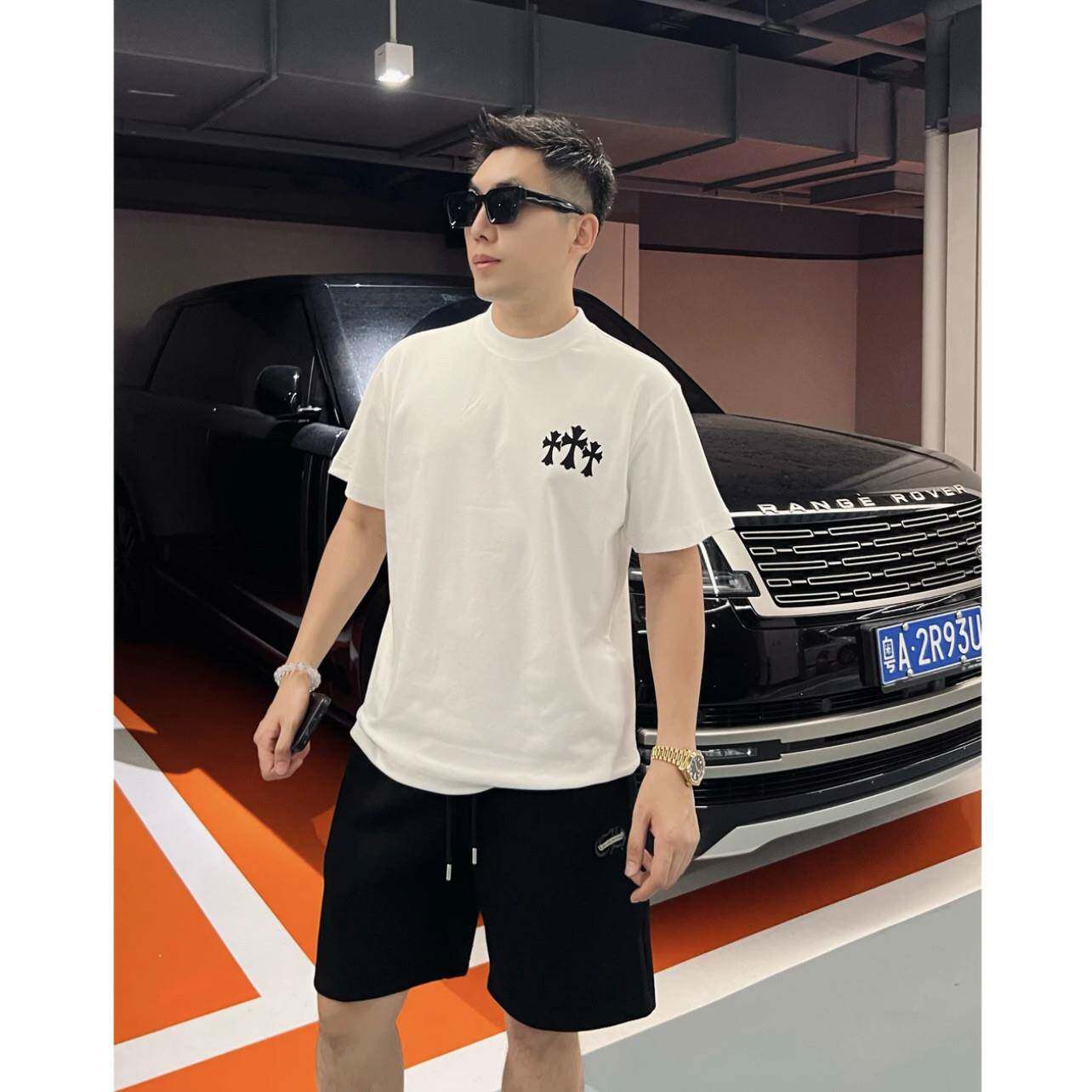 香港潮牌官方男士纯棉黑白时尚重磅三色梵文字母短袖T恤印花半袖