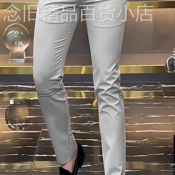 高端新款纯色冰丝休闲西裤男款时尚百搭潮流商务修身小脚长裤子男