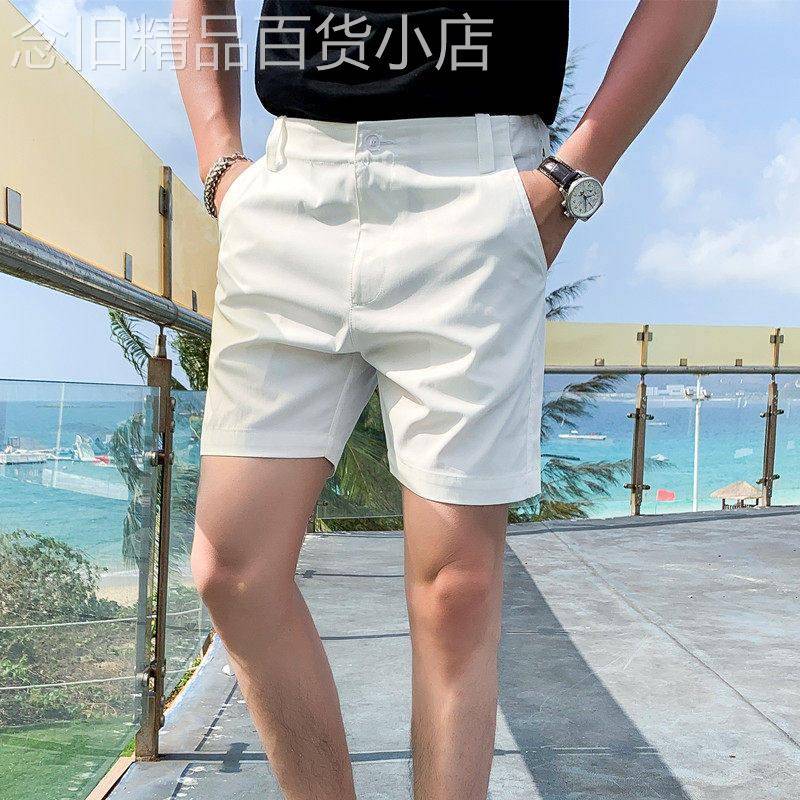 纯色简约直筒短裤男士夏季薄款潮牌百搭透气宽松度假4分休闲裤子