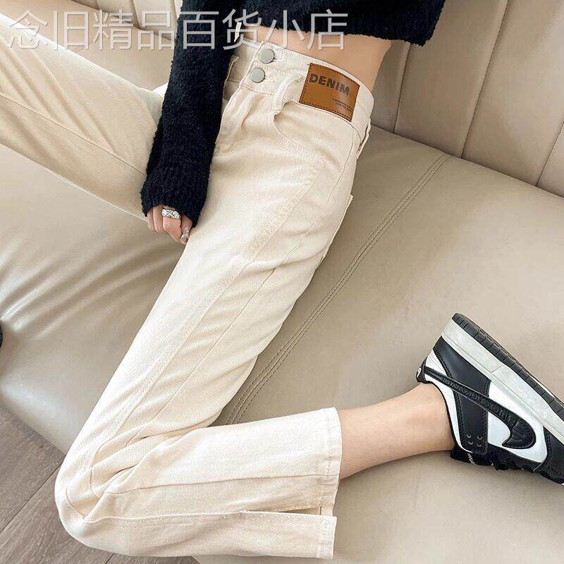 时尚直筒牛仔裤女夏季2025新款高腰小个子潮流九分窄版烟管裤子女