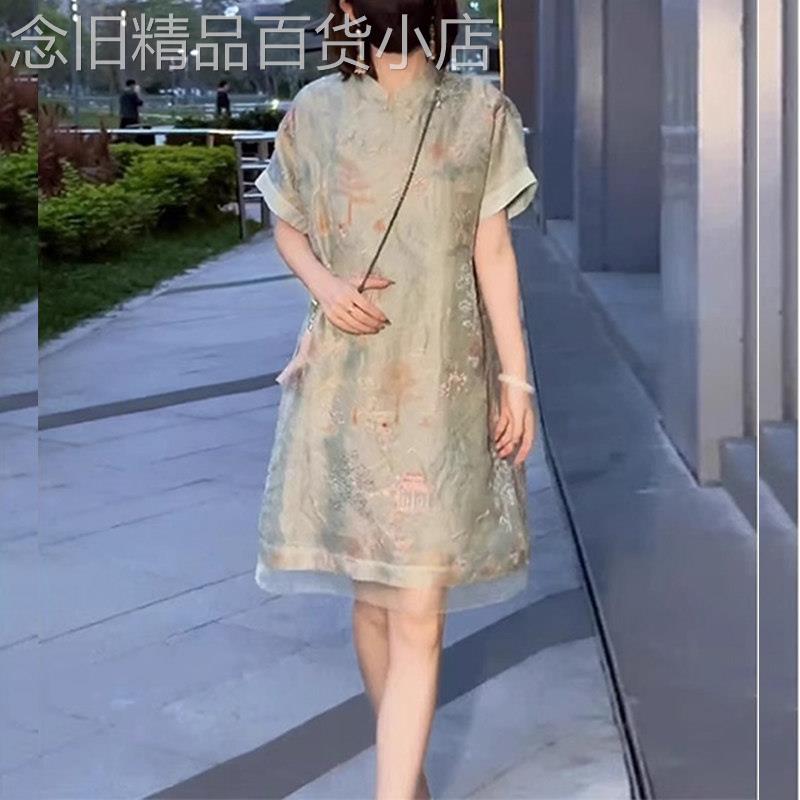 欧洲站新中式旗袍改良连衣裙女2026新款女夏季高级感短袖碎花裙子