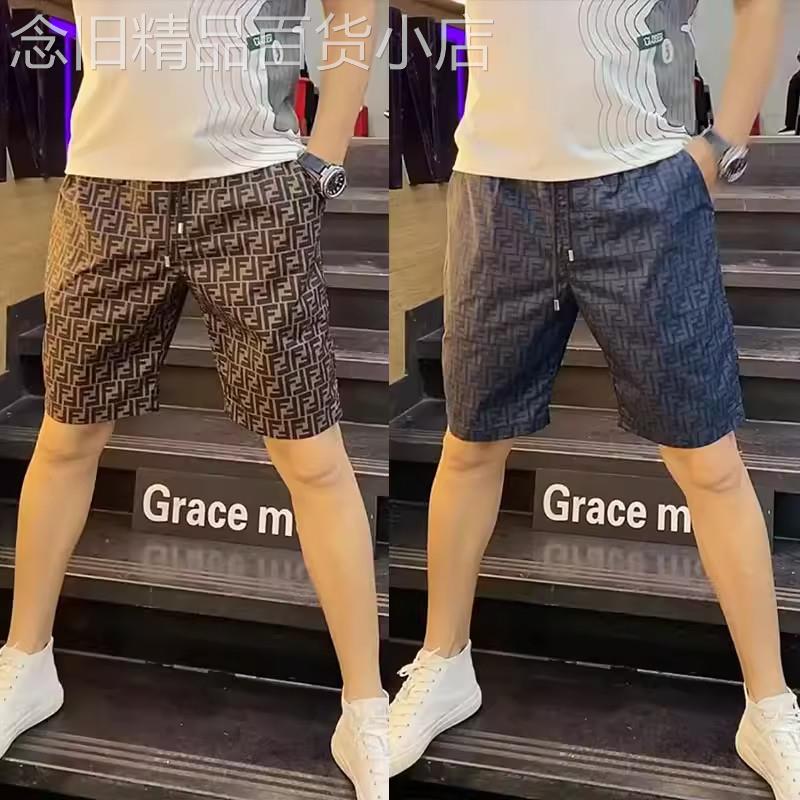 高级冰丝短裤男潮牌社会修身五分裤网红精神小伙裤速干沙滩裤中裤