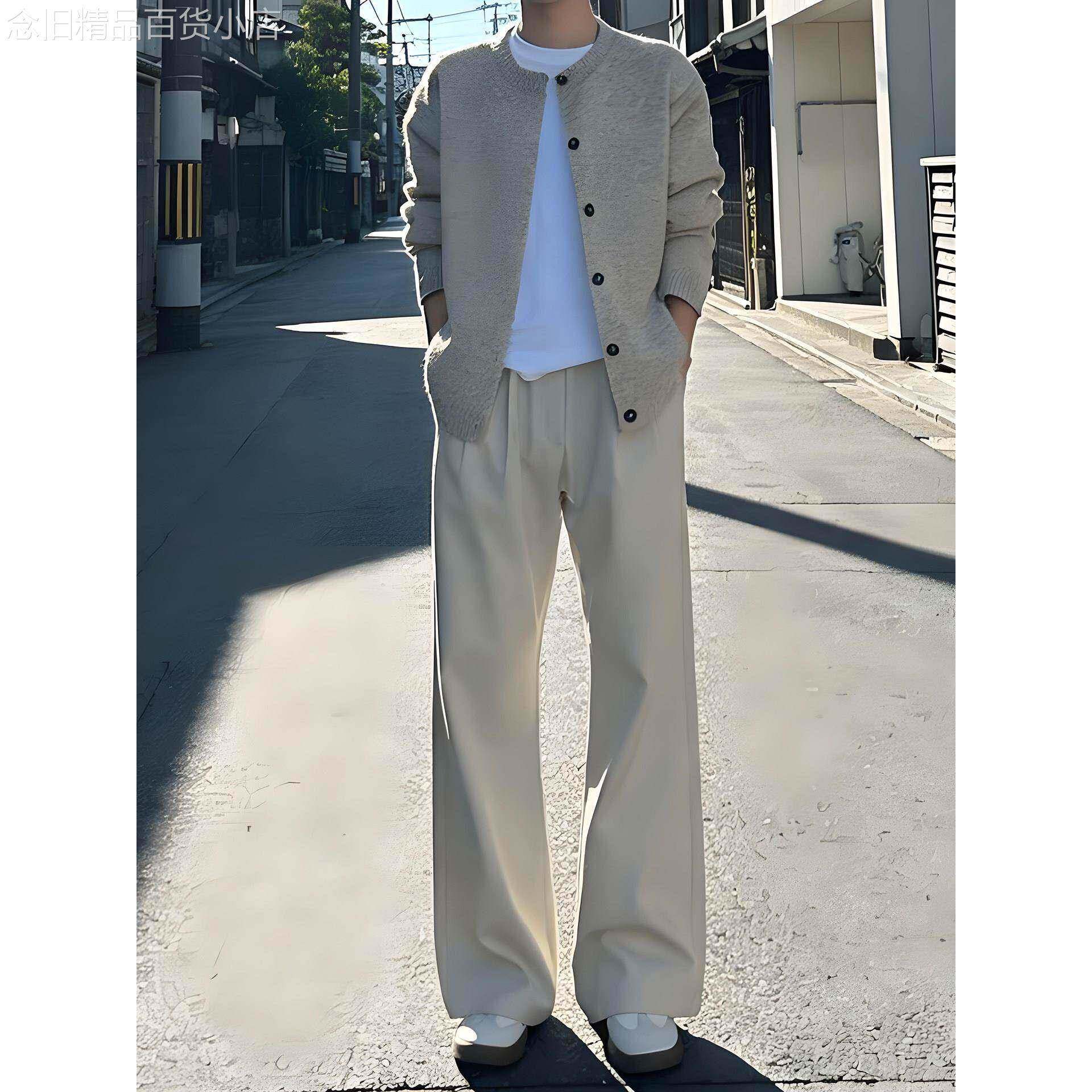 褶皱西裤男款夏季薄款冰丝cleanfit直筒休闲裤高级感宽松阔腿裤子