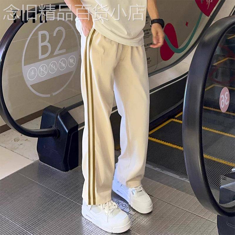 休闲裤男春秋季新款潮流百搭抽绳织带运动裤潮牌宽松条纹直筒裤子