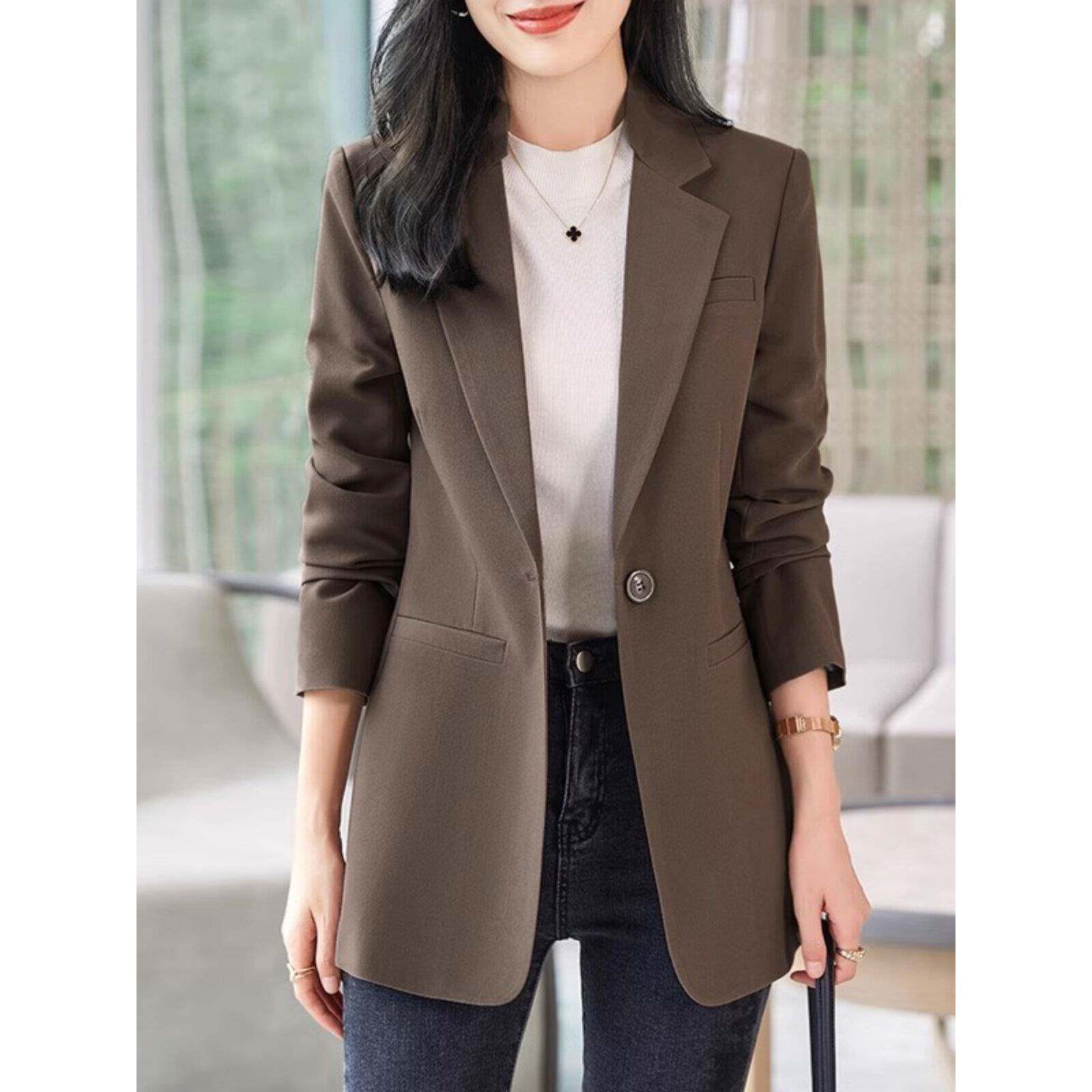 咖色西装外套女春秋季2025年新款休闲大码女士修身小西服上衣秋装