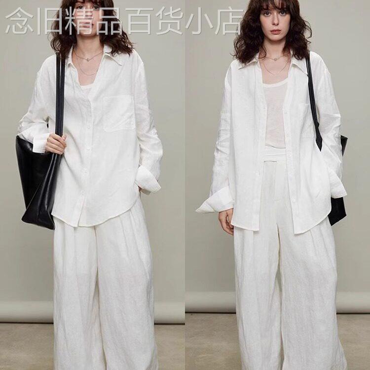 白色棉麻衬衫女夏季薄款2026新款宽松洋派老钱风百搭开衫衬衫上衣
