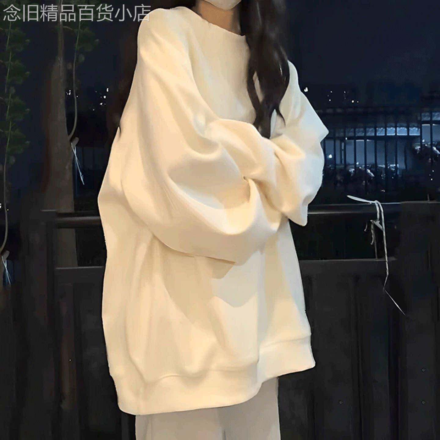 卫衣女款2026新款春秋薄款今年流行宽松慵懒圆领白色休闲上衣外套