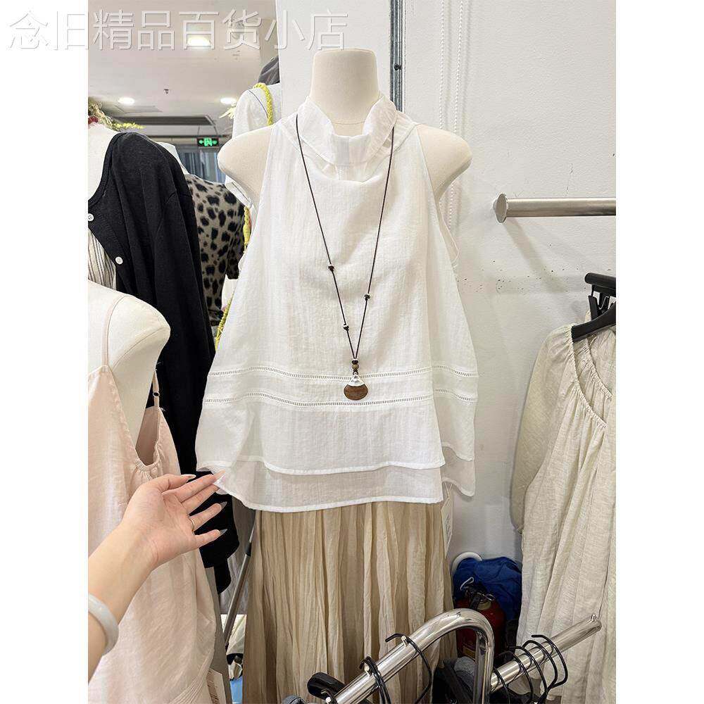 白色衬衫夏季女装2026新款设计感堆堆领内搭套头无袖背心上衣衬衣