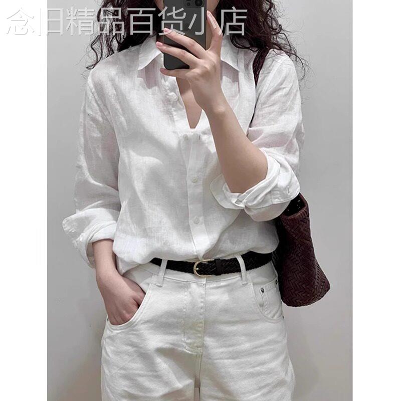 白色防晒衬衫女2026新款夏季薄款Polo领宽松显瘦棉麻开襟衫衬衫外