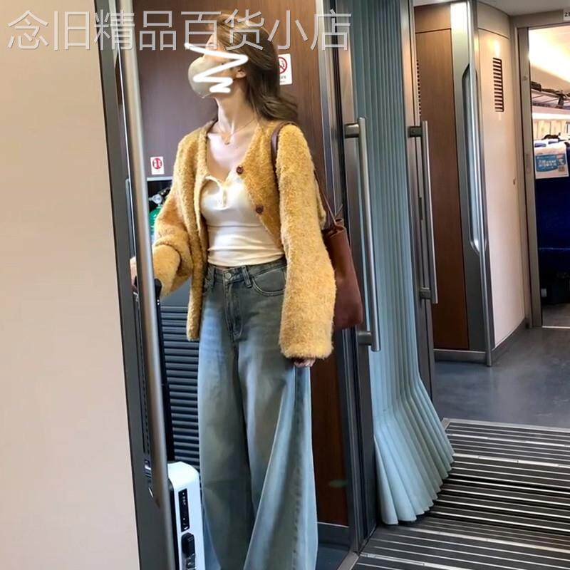 韩系慵懒风宽松黄色毛衣外套女秋冬2026新款早秋高级开衫针织上衣