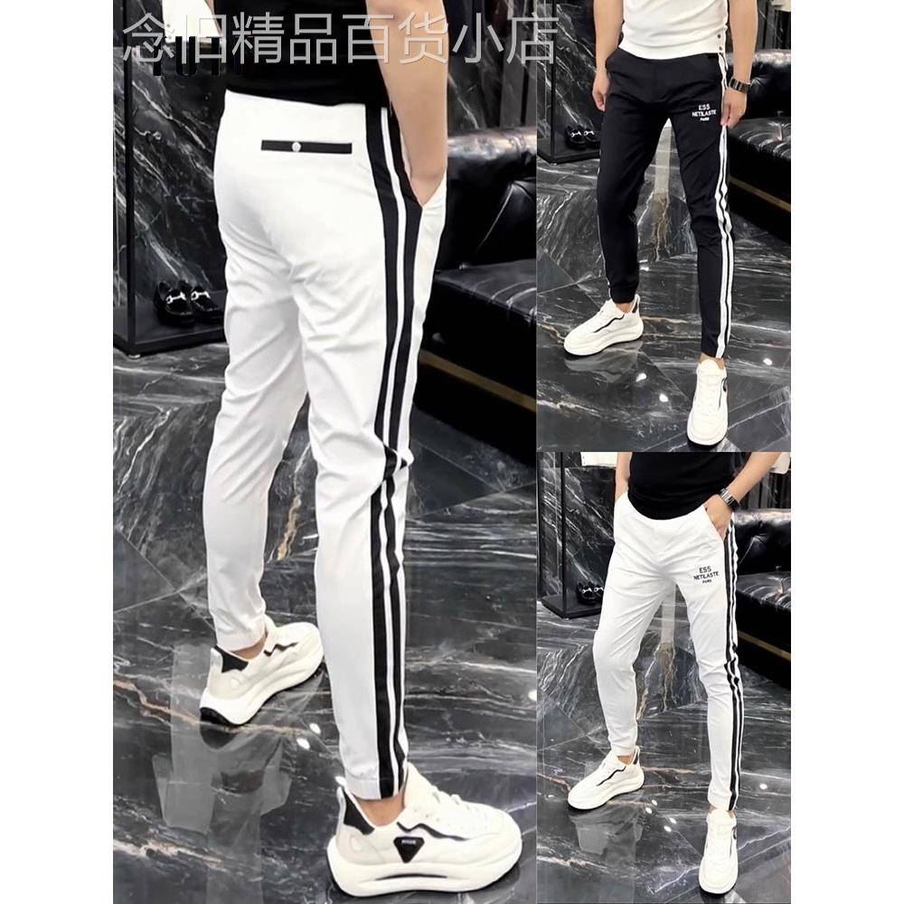 休闲裤男士2025新款春秋季侧边条纹运动长裤子潮牌修身小脚九分裤