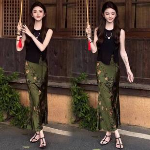 洋气无袖 香港代购 女夏新款 时尚 背心印花半身裙两件套潮 连衣裙套装