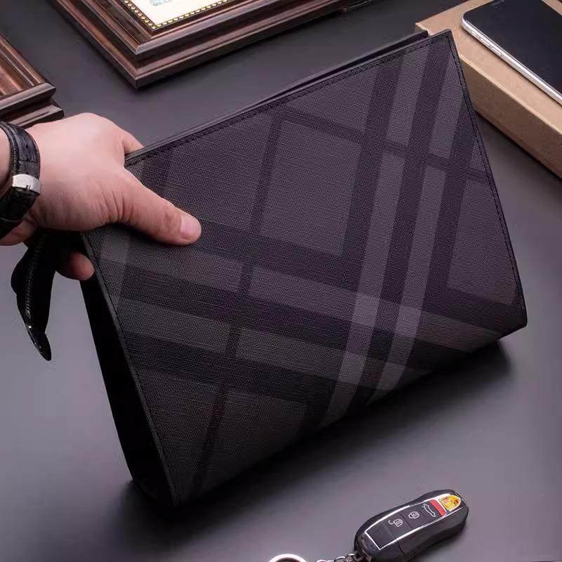 香港代购真皮手拿包男士手包奢侈品格子夹包大容量手抓包商务休闲