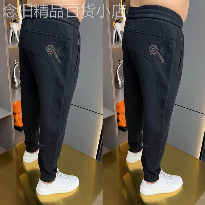 高端运动卫裤男士秋冬季潮牌痞帅加绒刺绣宽松休闲直筒束脚哈伦裤