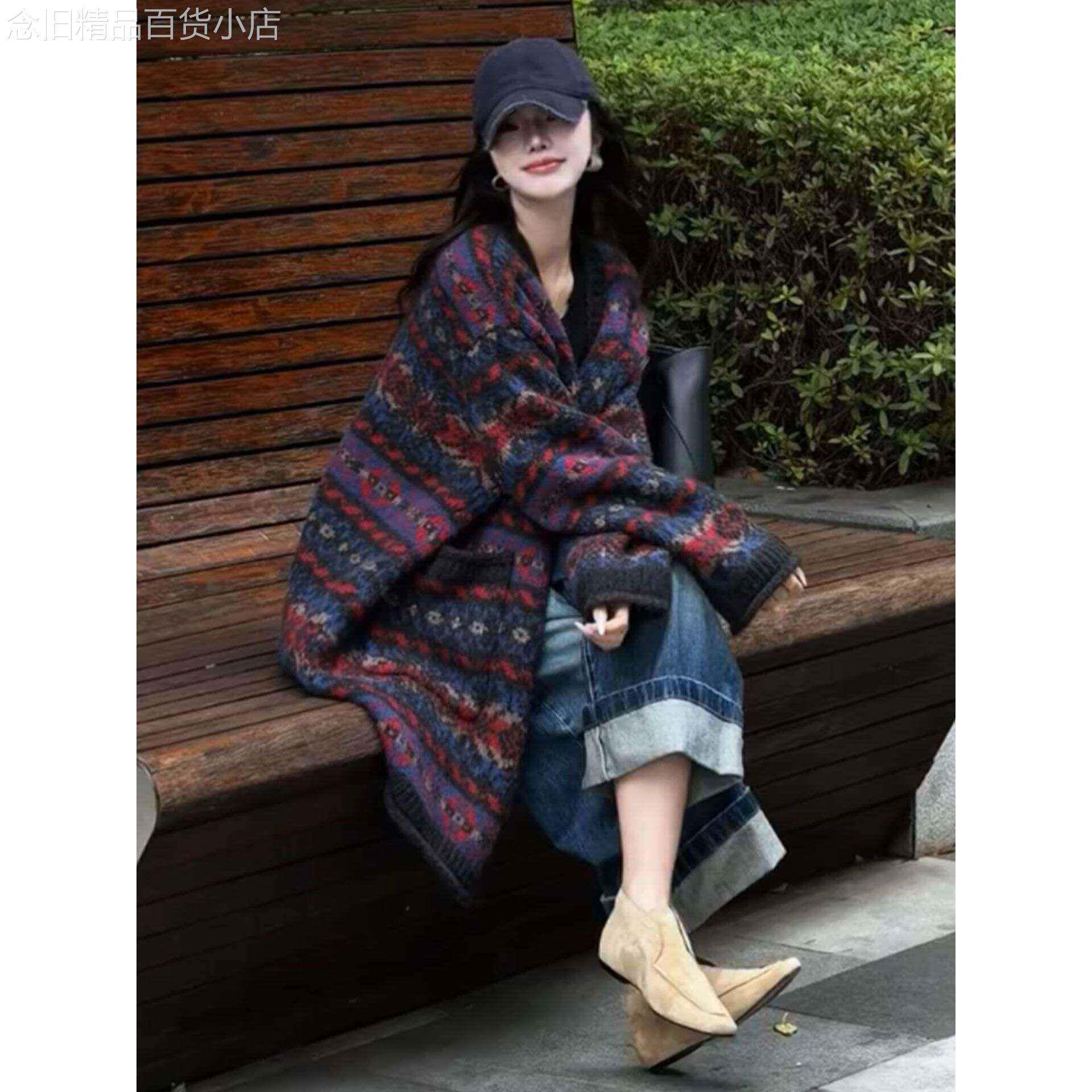 复古风印花气质上衣外套女2026秋季新款长袖针织开衫显瘦百搭毛衣