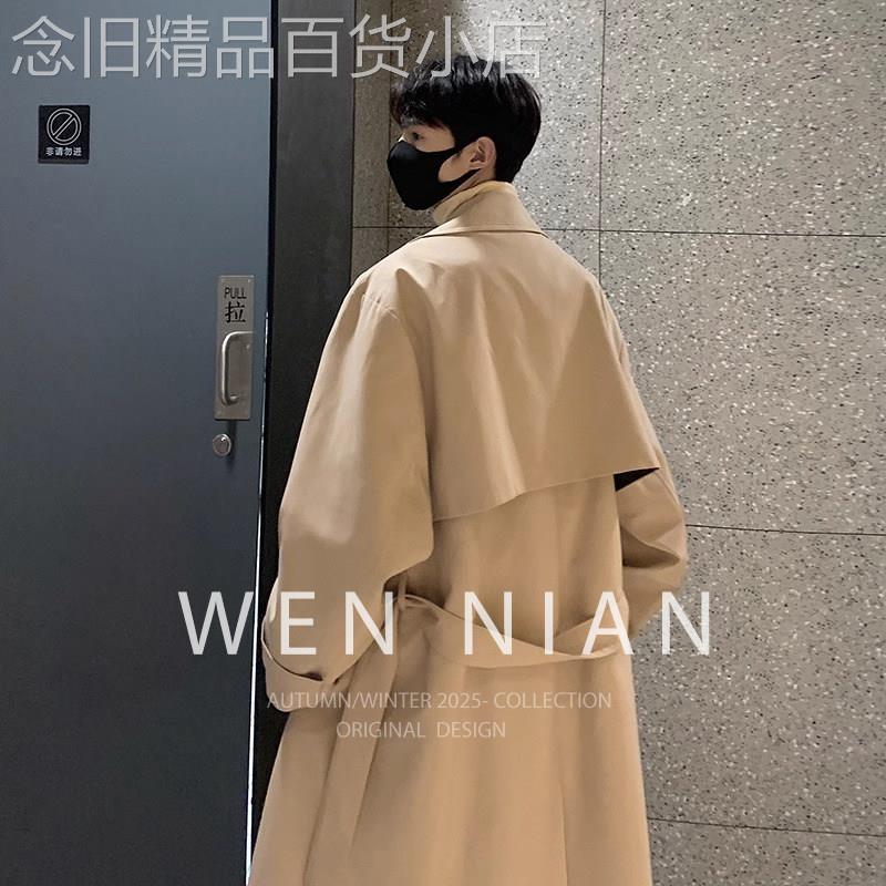 韩国WEN NIAN卡其色中长款风衣男春秋季2026新款韩系宽松休闲外套