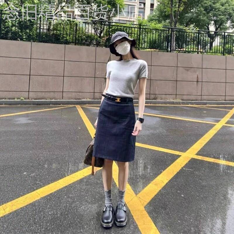 深蓝色牛仔半身裙女夏季2026新款中长版高腰显瘦包臀裙休闲a字裙