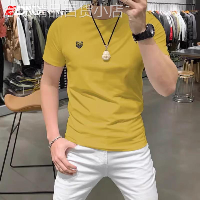 潮牌男士短袖T恤2026新款夏季欧货虎头刺绣圆领修身T恤男款半袖