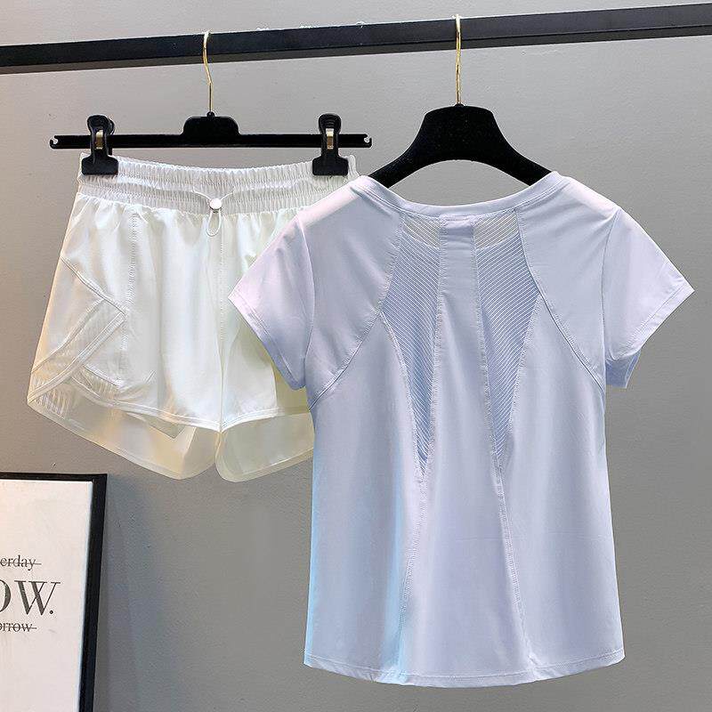 潮牌运动套装女夏季速干透气宽松显瘦瑜伽服上衣跑步健身羽毛球服